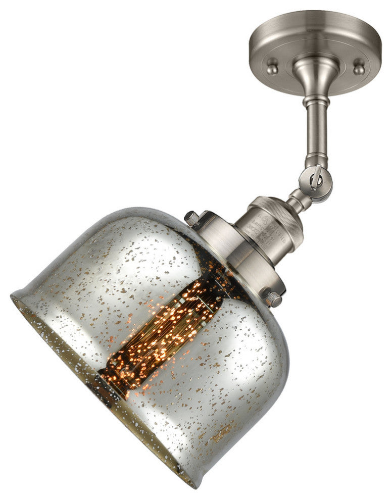Large Bell 8" Semi-Flush Mount, Brushed Satin Nickel, Glass: Silver Mercury
