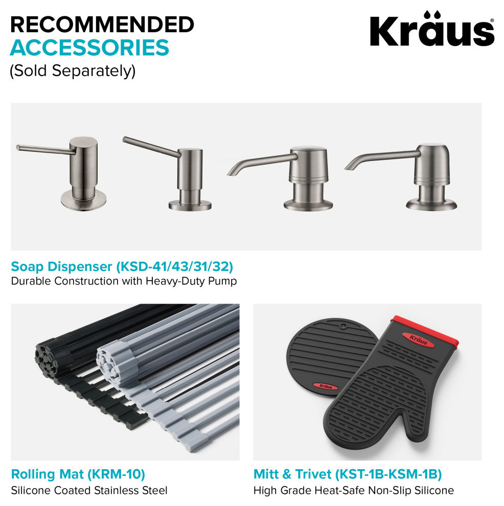 Stark 33" Drop-In Undermount Kitchen Sink, Pulldown Faucet, Stainless Steel