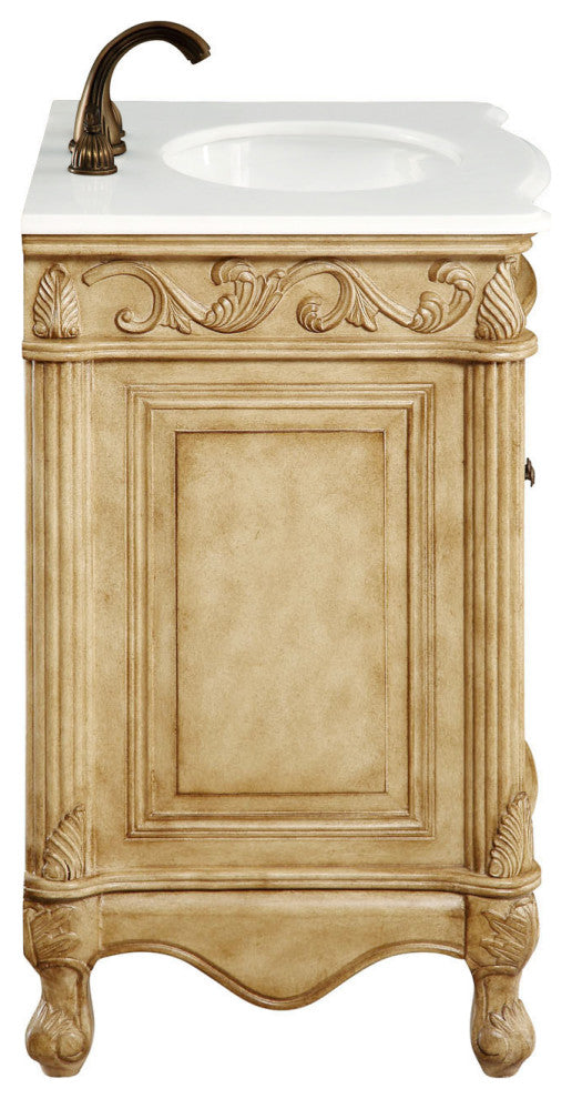 27" Single Bathroom Vanity, Antique Beige With ivory white engineered marble, Antique Beige, Ivory White Engineered Marble Top