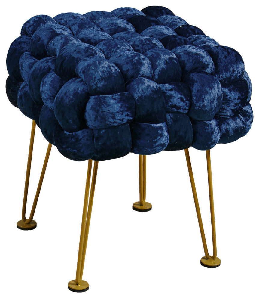 Crushed Velvet Pouf Stool, Midnight Blue, 16''x16''x16''