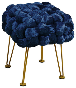 Crushed Velvet Pouf Stool, Midnight Blue, 16''x16''x16''