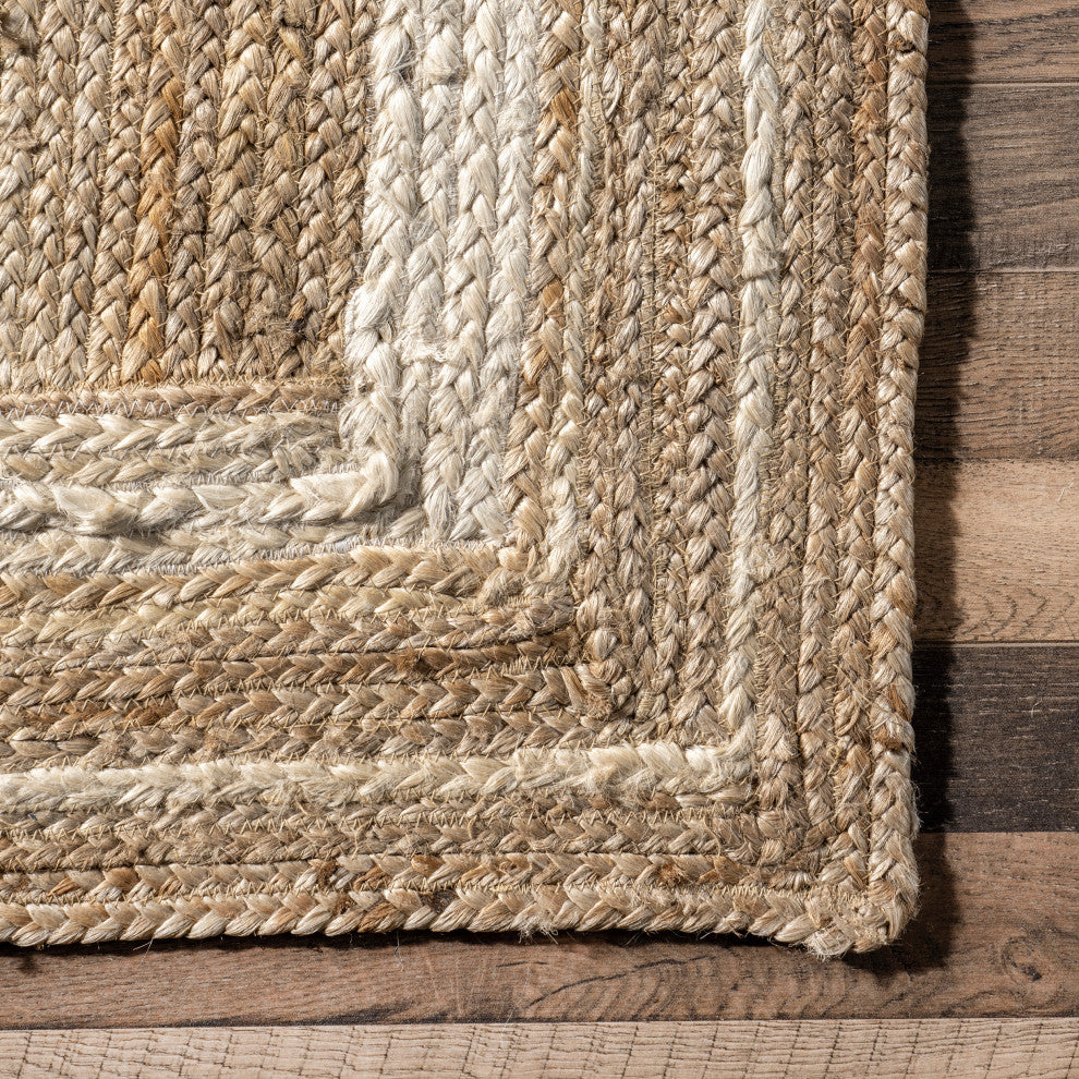 Nuloom Jute Braided Border Area Rug, Off White 5'x8'oval