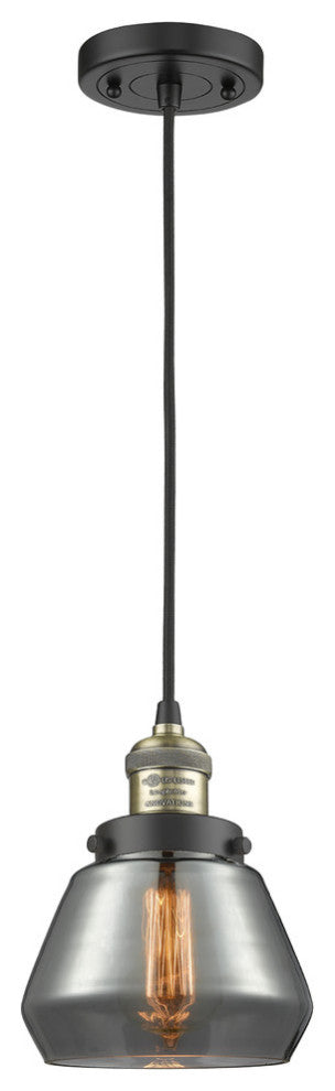Fulton LED Mini Pendant, Black Antique Brass, Glass: Plated Smoked