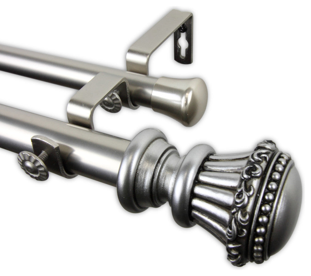 Royal 1" Double Curtain Rod, Black, Satin Nickel, 120"-170"