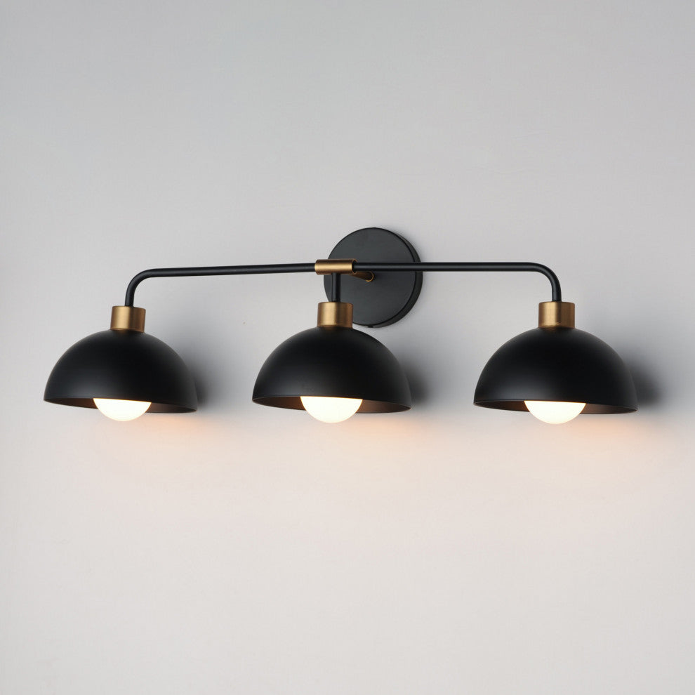 Maxim 10023 Thelonious 3 Light 31"W Vanity Light - Black / Natural Aged Brass