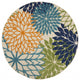 8' Round Ivory And Blue Round Floral Indoor Outdoor Area Rug