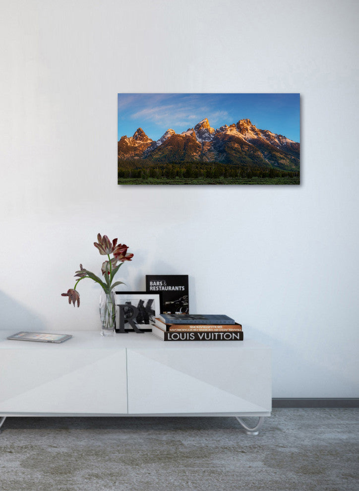 Epic Graffiti "Tetons First Light" by Darren White, Giclee Canvas Art, 20"x40"