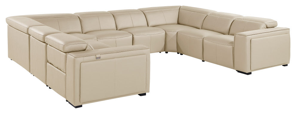 Niccolo Italian Leather 8-Piece U-Shaped 4 Power Reclining Sectional, Beige