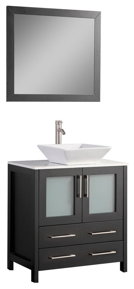 Vanity Art Vanity Set With Vessel Sink, Espresso, 30", Led Touch-Switch Mirror