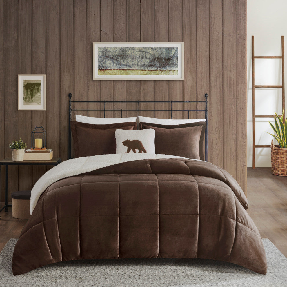 Woolrich Alton Plush to Sherpa Winter Comforter Set, Brown, King