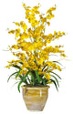 Triple Dancing Lady Silk Flower Arrangement, Yellow