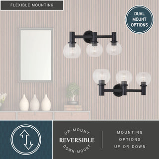 Marshall 3 Light Black Transitional Bathroom Vanity Wall Fixture Clear Glass