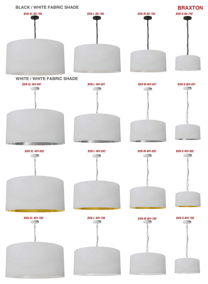 1 Light X-Large Braxton Black Pendant w/ White Shade