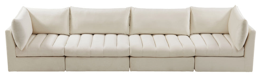 Jacob Velvet Upholstered 4-Piece Modular Sofa, Cream
