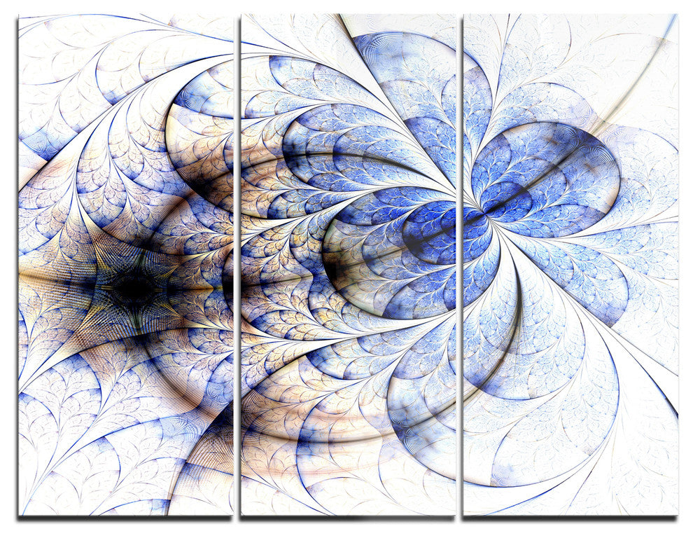 "Symmetrical Gold Blue Fractal Flower" Metal Wall Art, 3 Panels, 36"x28"