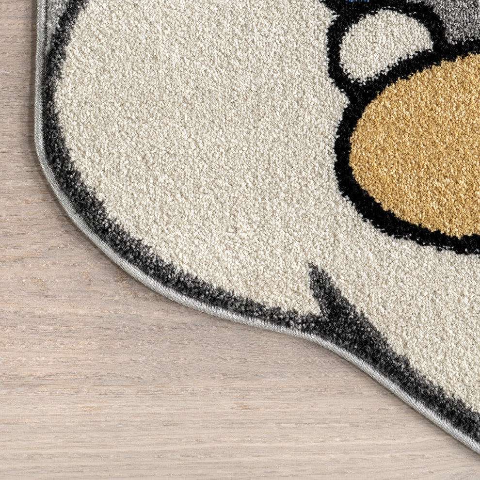Nuloom Ryder Sleeping Bear Kids Rug, Light Grey 4'' x 6''