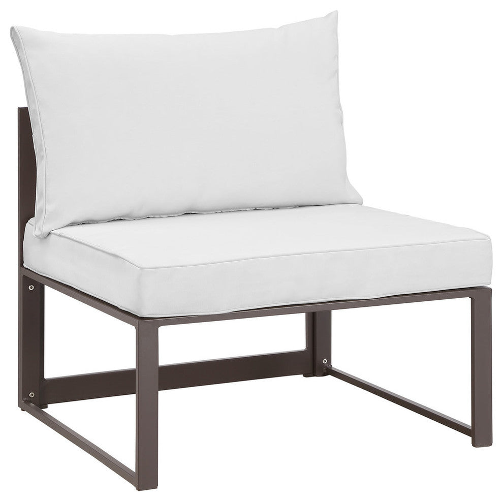 Modern Urban Contemporary Outdoor Patio Sectional Sofa Set, Brown White Fabric