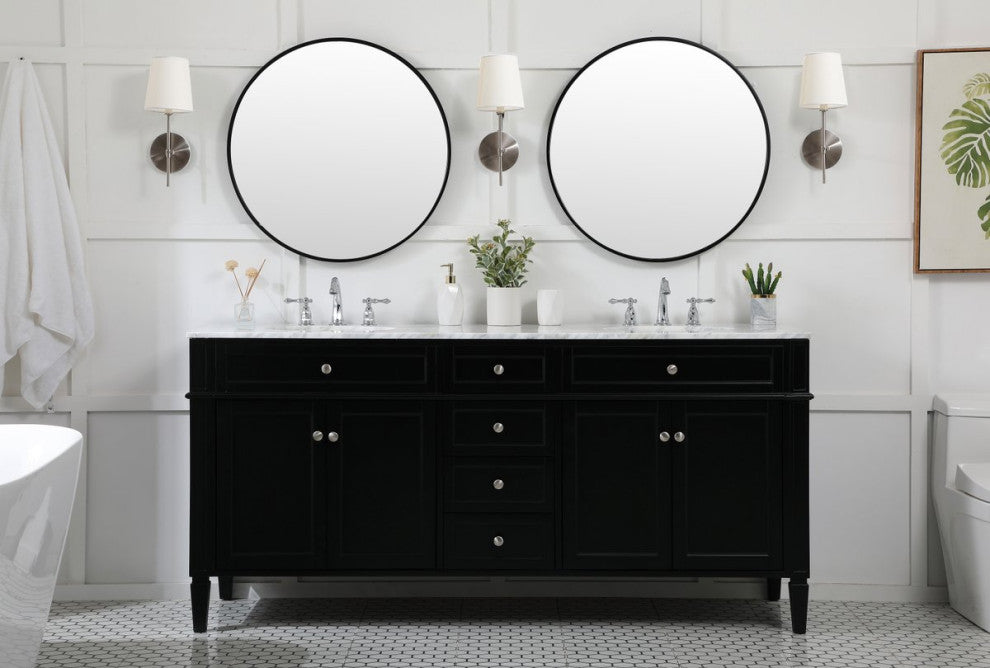 Home Living Vanity with Carrara White Marble Countertop, Black, 72", Double Sink
