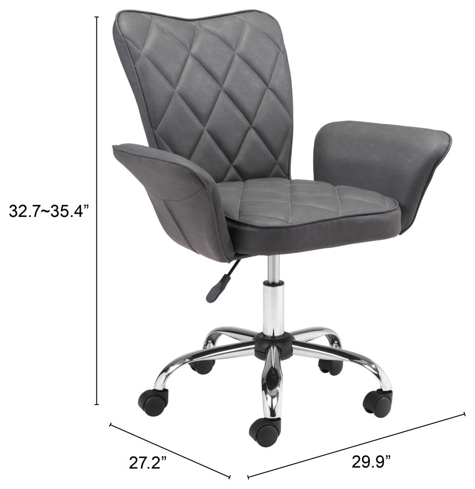 Computer Chair, Faux Vinyl Leather, Steel, Gray, Chrome, Business Office