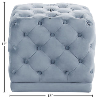 Stella Velvet Upholstered Ottoman/Stool, Sky Blue