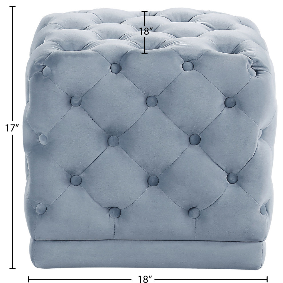 Stella Velvet Upholstered Ottoman/Stool, Sky Blue