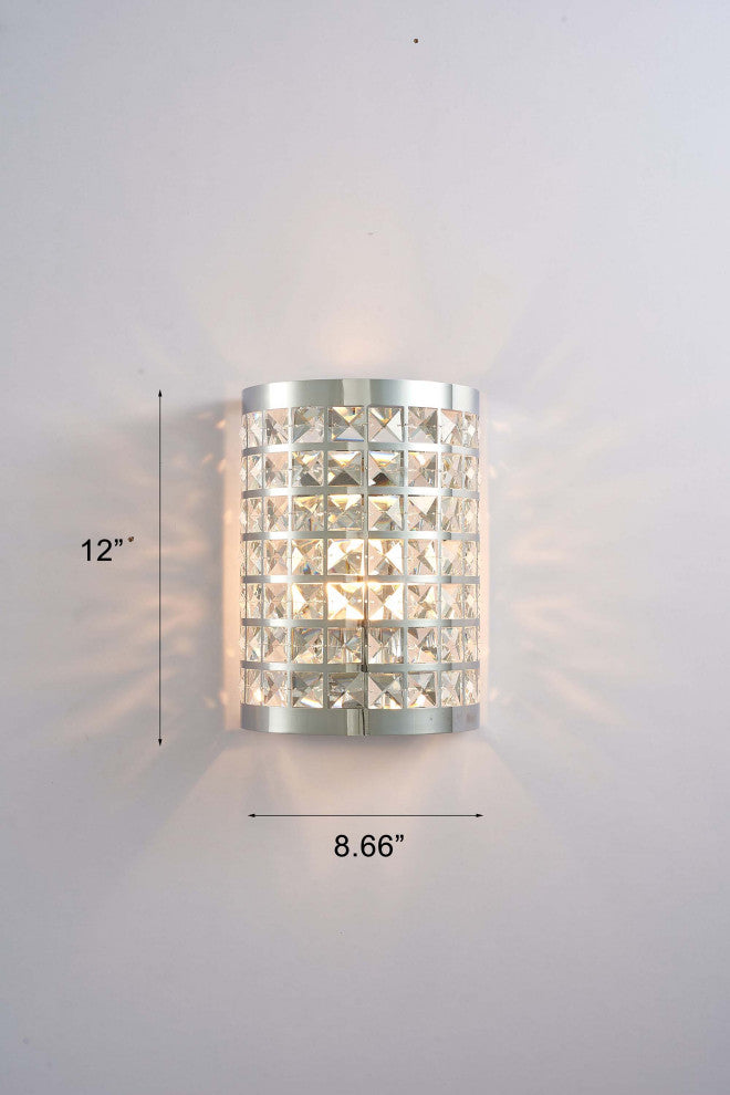 Rene Metal and Crystal Sconce Lights, Chrome and Clear
