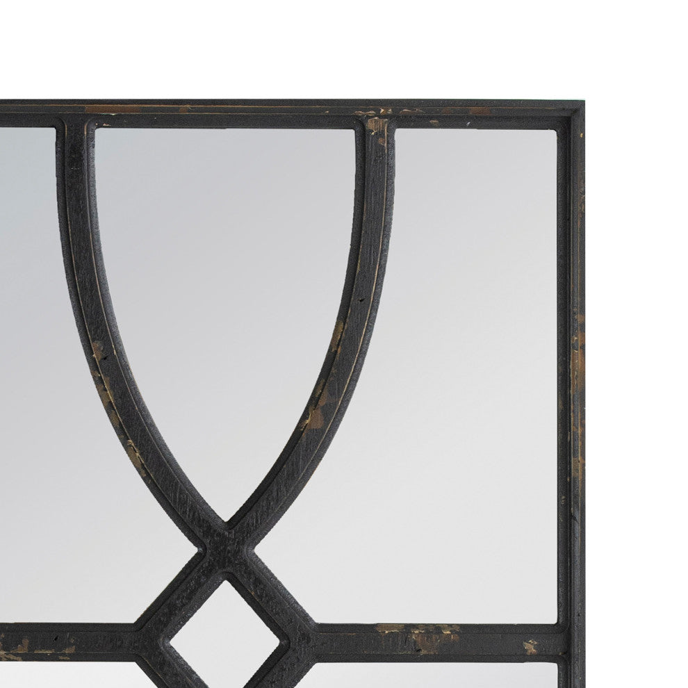 Benzara BM285574 24" Fir Wood Wall Mirror 2-Piece Set, Geometric Overlaid. Black