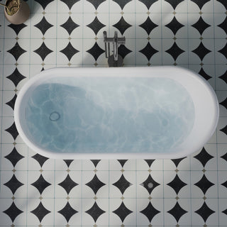 66" 100% Acrylic Freestanding Soaking Bathtub with Drain and Overflow, White, White