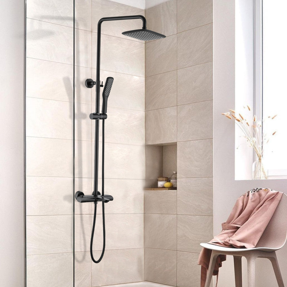 4 spray modes thermostatic wall-mounted shower faucet and bathtub faucet, Matte Black