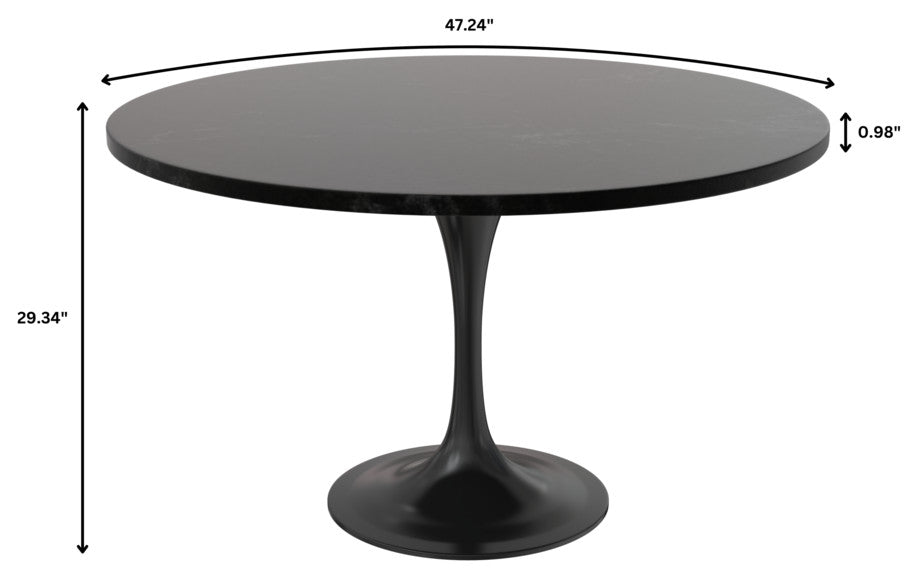 Verve Collection 48 Round Dining Table, Black Base with Black MDF Top