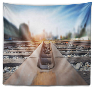 Cargo Train Platform with Container Landscape Photography Wall Tapestry, 80"x68"
