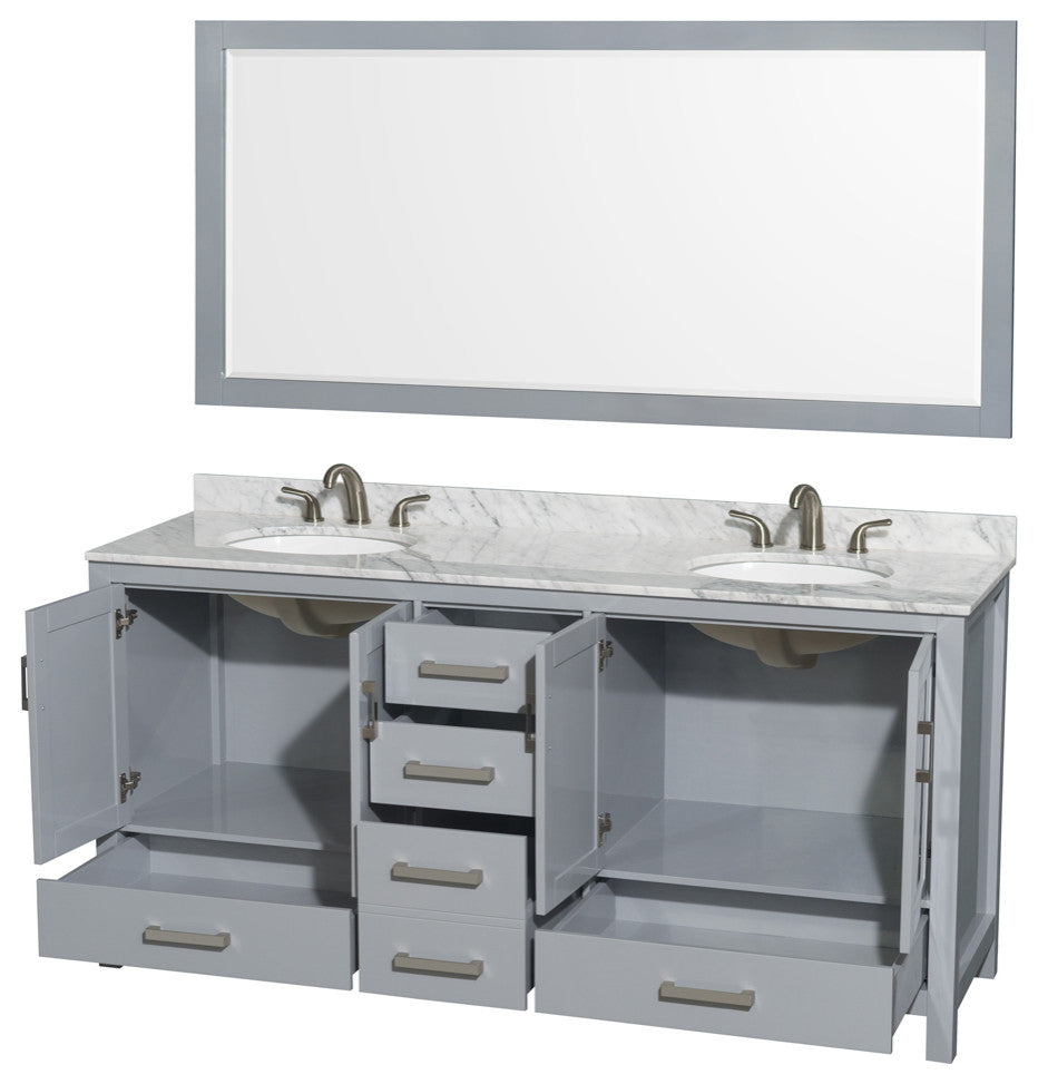 Wyndham WCS141472DGYCMUNOM70 72" Vanity in Gray + Carrera Marble and Round Sink