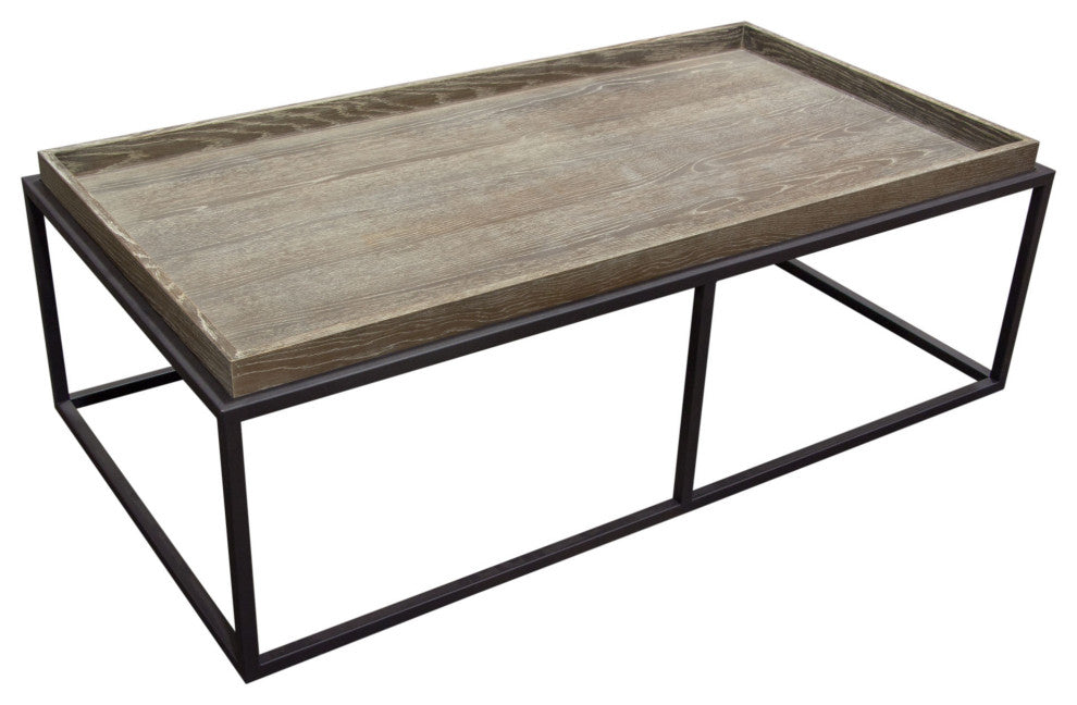 Lex Rectangle Cocktail Table in Rustic Oak Veneer Finish Top  Black