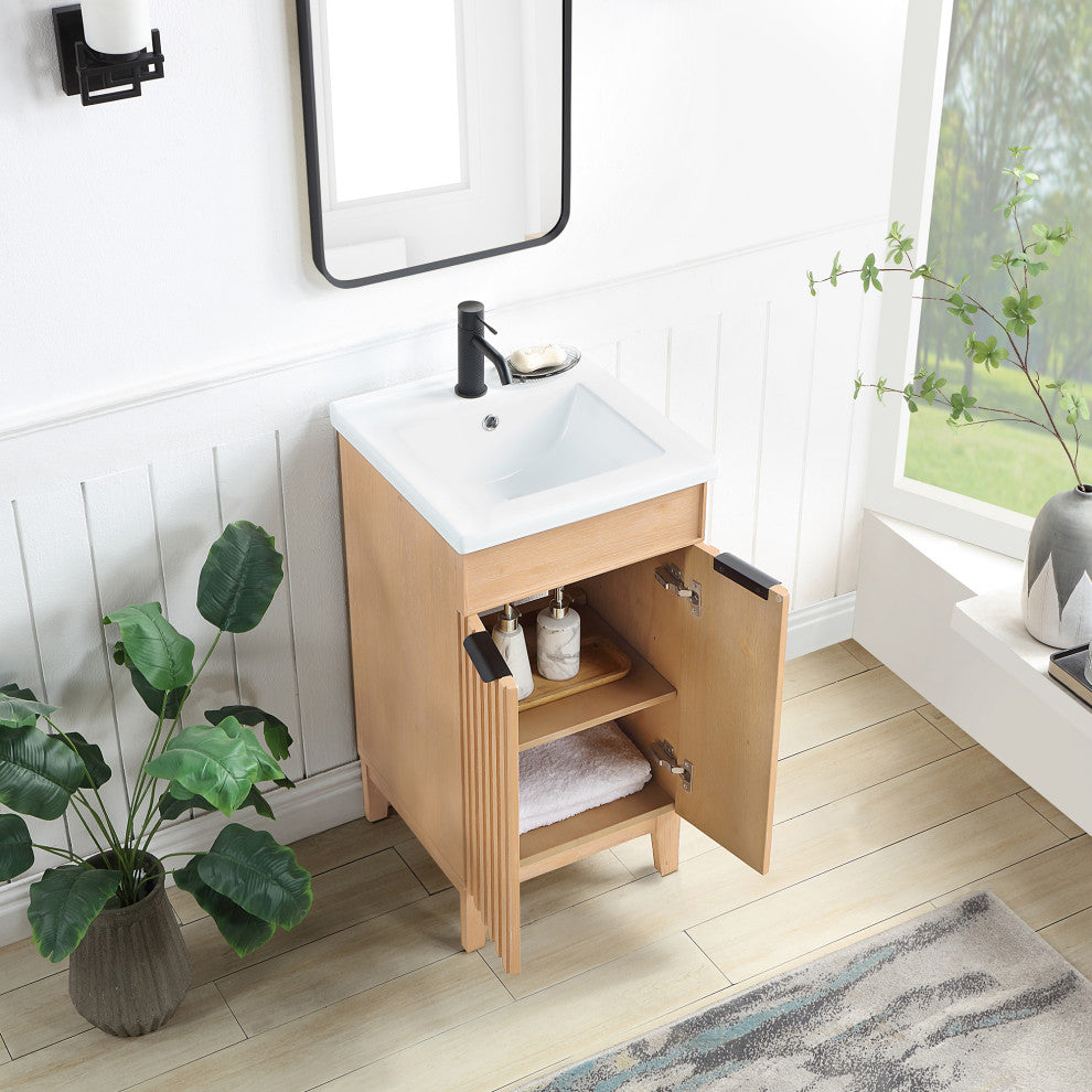 Palos Bathroom Vanity, Fir Wood Brown, 18", Ceramic Top, No Mirror