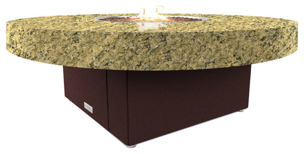 Circular Fire Pit Table, 48 D, Propane, Santa Cecillia Top, Dark Cherry