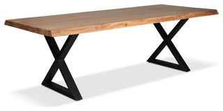 Brooks Dining Table, X Base, 40"x92", Teak Top, Black Base