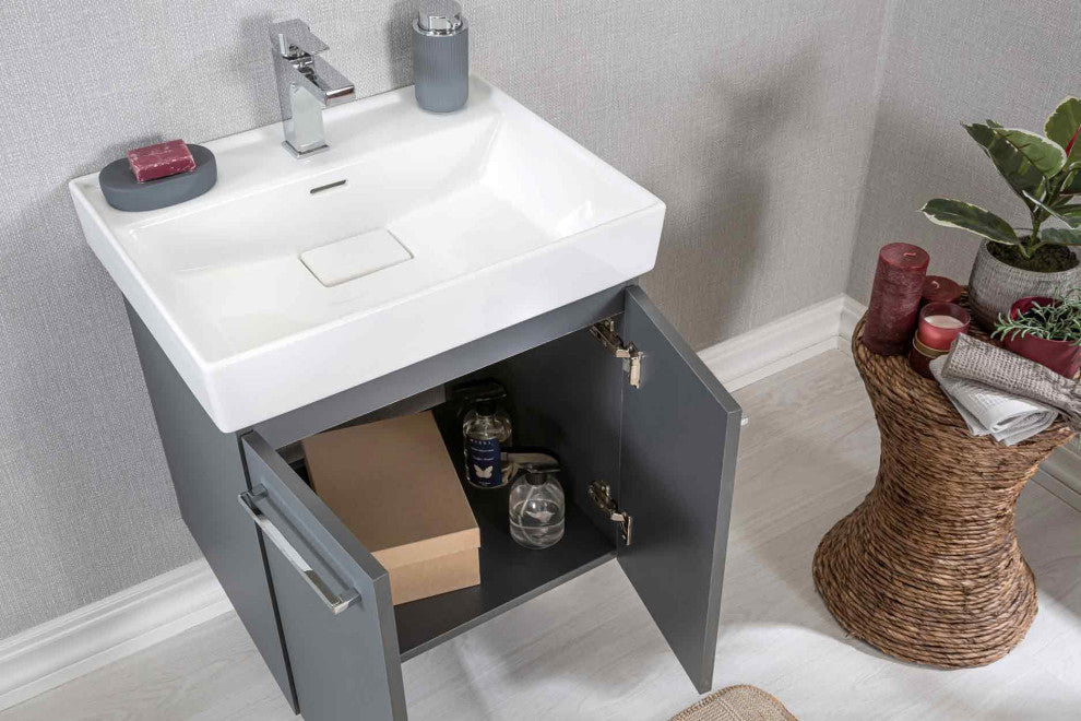 Vita Collection Gray Bathroom Vanity With Sink, Mirror, Countertop, 24