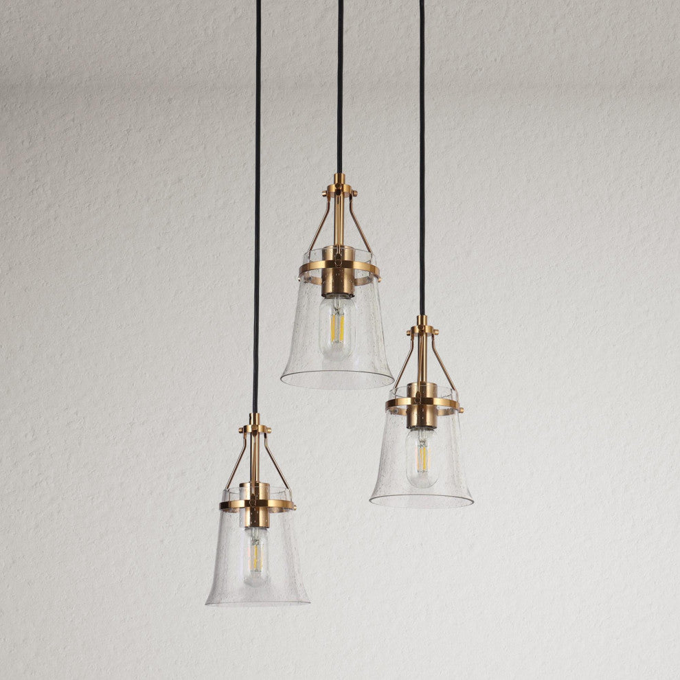 LNC 3-Light Matte Black and Polished Gold Linear Modern LED Chandelier