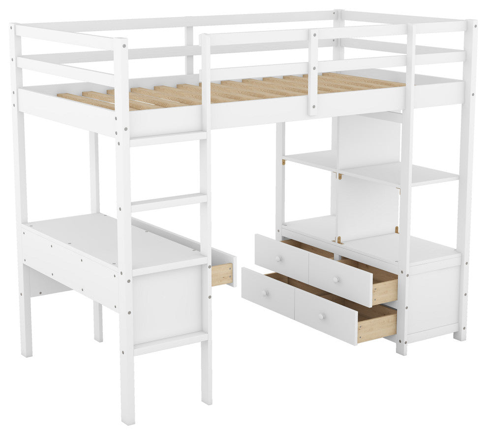Gewnee Twin Size Loft Bed with Built-in Desk with Two Drawers