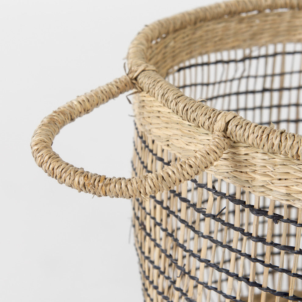 Triopas Medium Brown Seagrass Round Baskets With Handles, 3-Piece Set