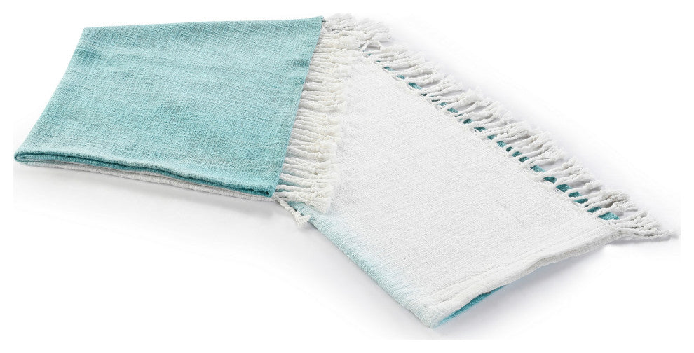 Shibori Slab Throw Blanket with Fringe, Angel Blue