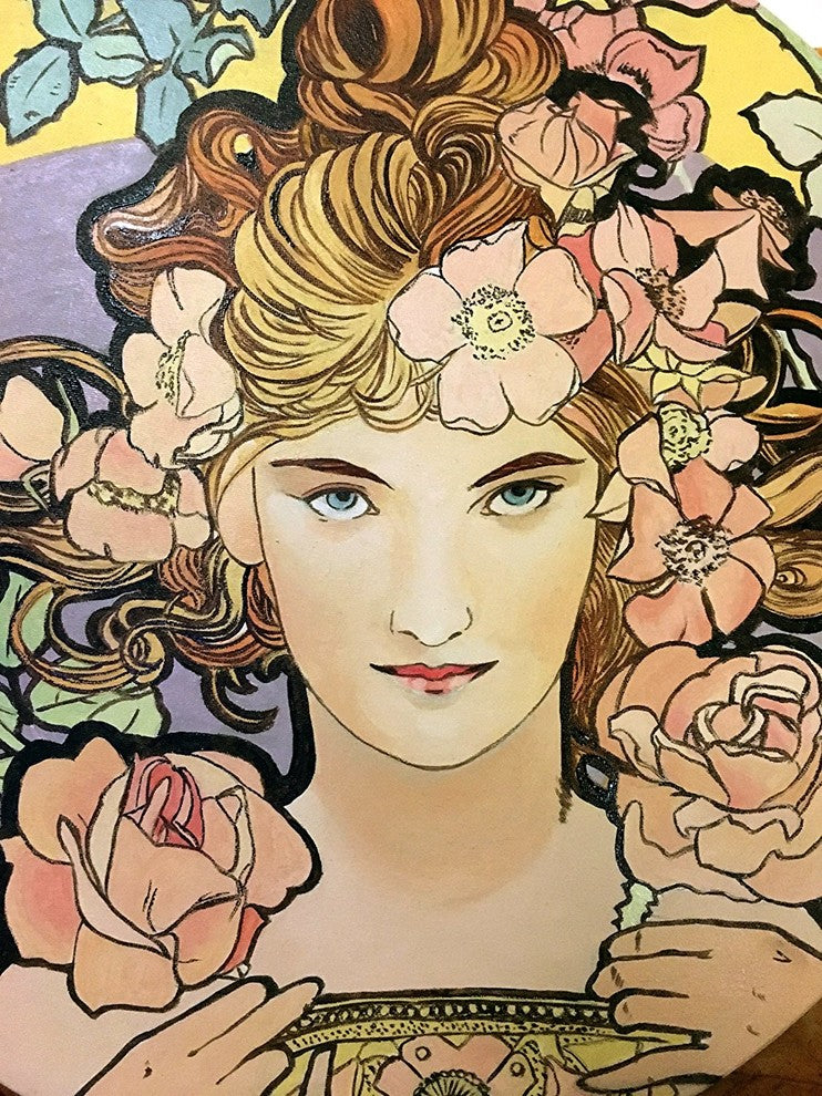 Tile Mural, Poster Girl Portrait Flowers By Alphonse Mucha Ceramic, Matte