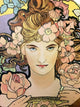 Tile Mural, Poster Girl Portrait Flowers By Alphonse Mucha Ceramic, Matte