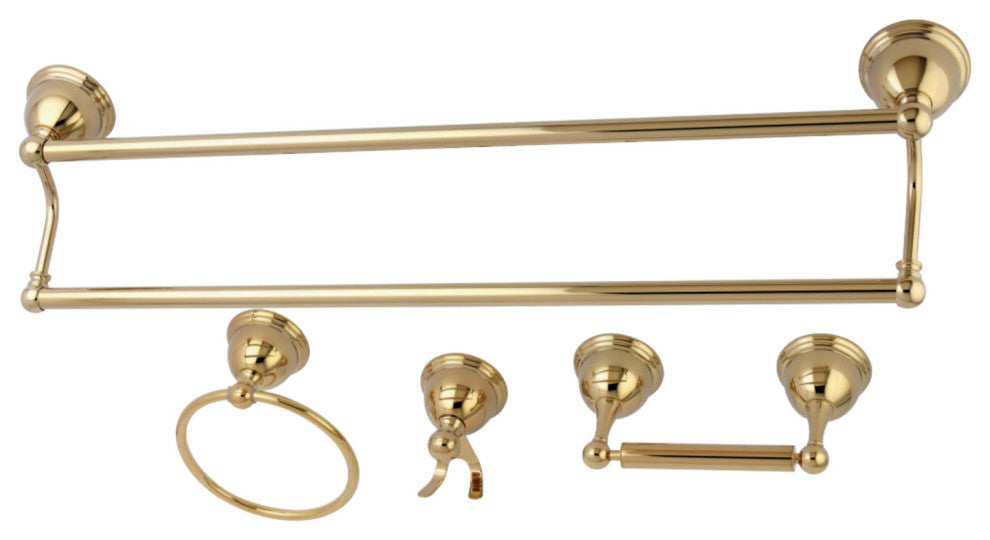 Kingston Brass 4-Piece Dual Towel Bar Bathroom Hardware Set, Polished Brass