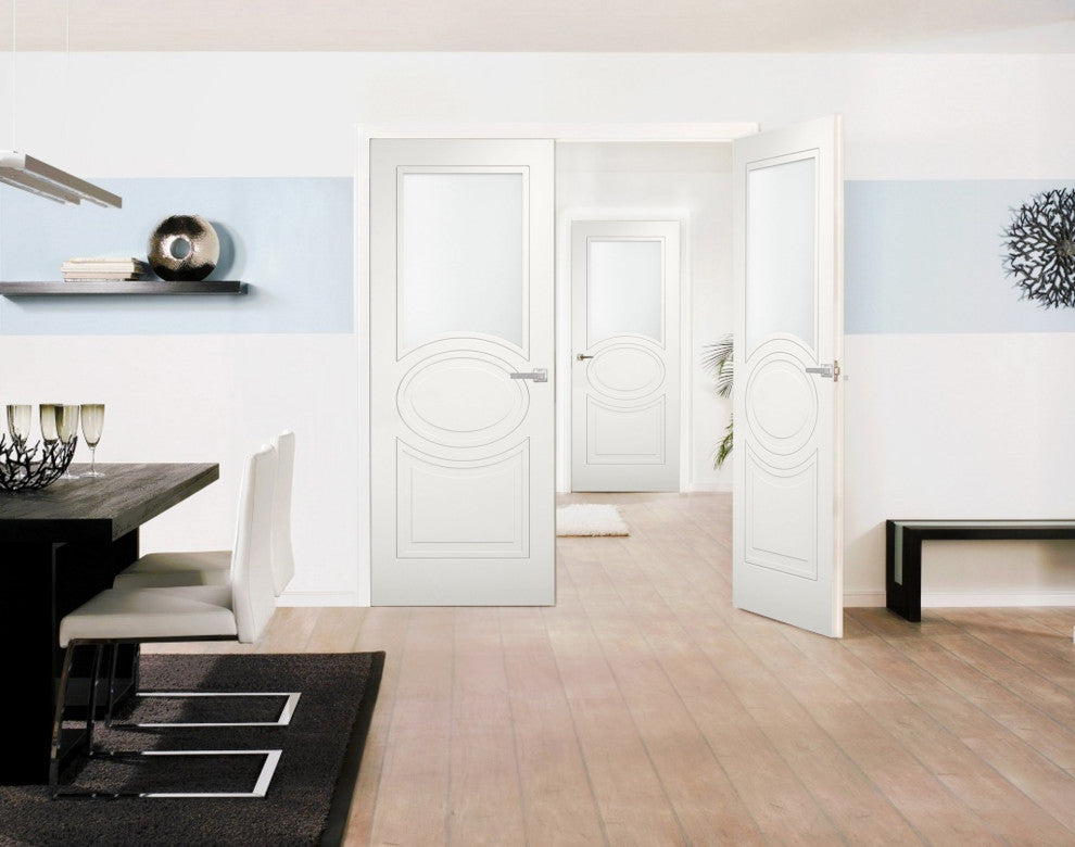 Interior French Double Doors Opaque Glass / Mela 7012 Matte White /36x80