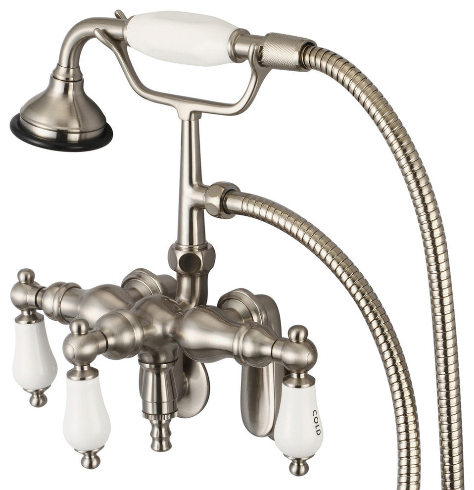 Vintage Classic Wall Mount Tub Faucet With Handshower, Brushed Nickel Finish Wit