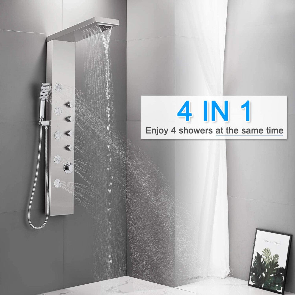 Rectangle Wall Mount Stainless Steel Shower Panel In Brushed Stainless Steel