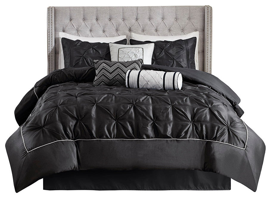 Madison Park Laurel 7 Piece Tufted Comforter Set in Black