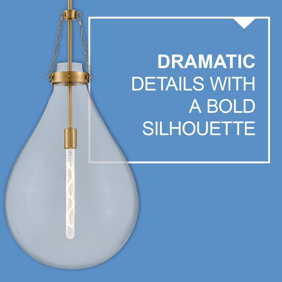 Hinkley Eloise 22.25" Small Pendant Light, Lacquered Brass + Clear Glass