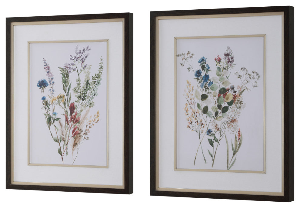 Uttermost - 32341 - Framed Prints, S/2 - Delicate Flowers - Dark Wood Grain
